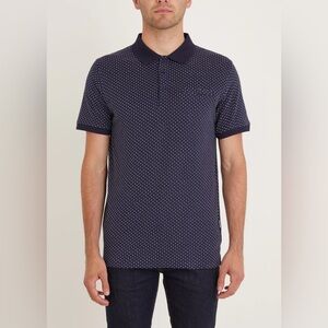 Peter Werth Standard Fit Halliford Short-Sleeve‎ Polo Shirt Navy Polka Dot XL